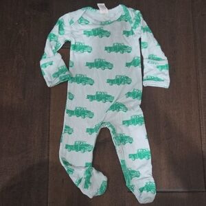 kate quinn Light Blue Footed One-Piece with Green Truck Print